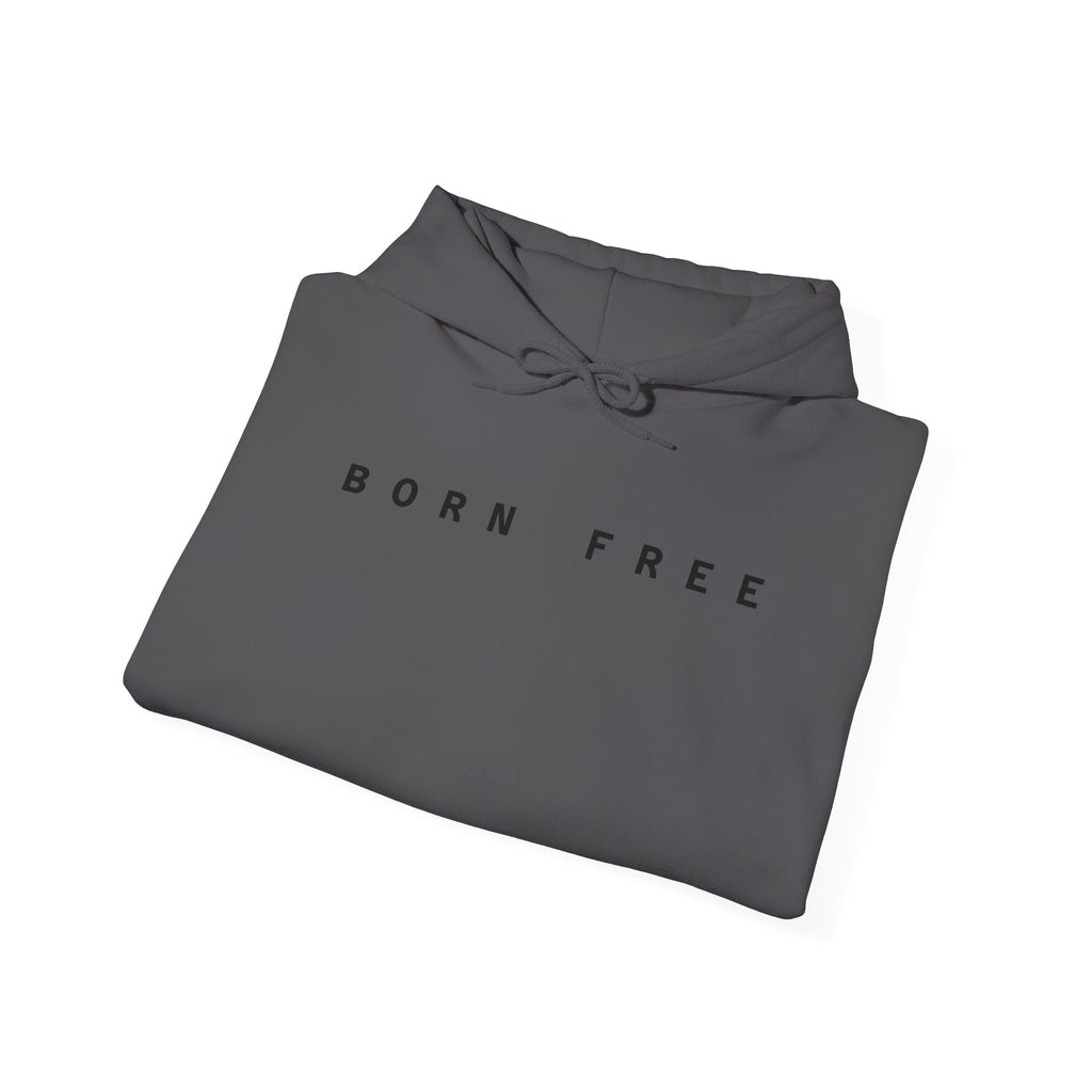 Born Free Hoodie — Minimalist White Pullover with 'BORN FREE' Text