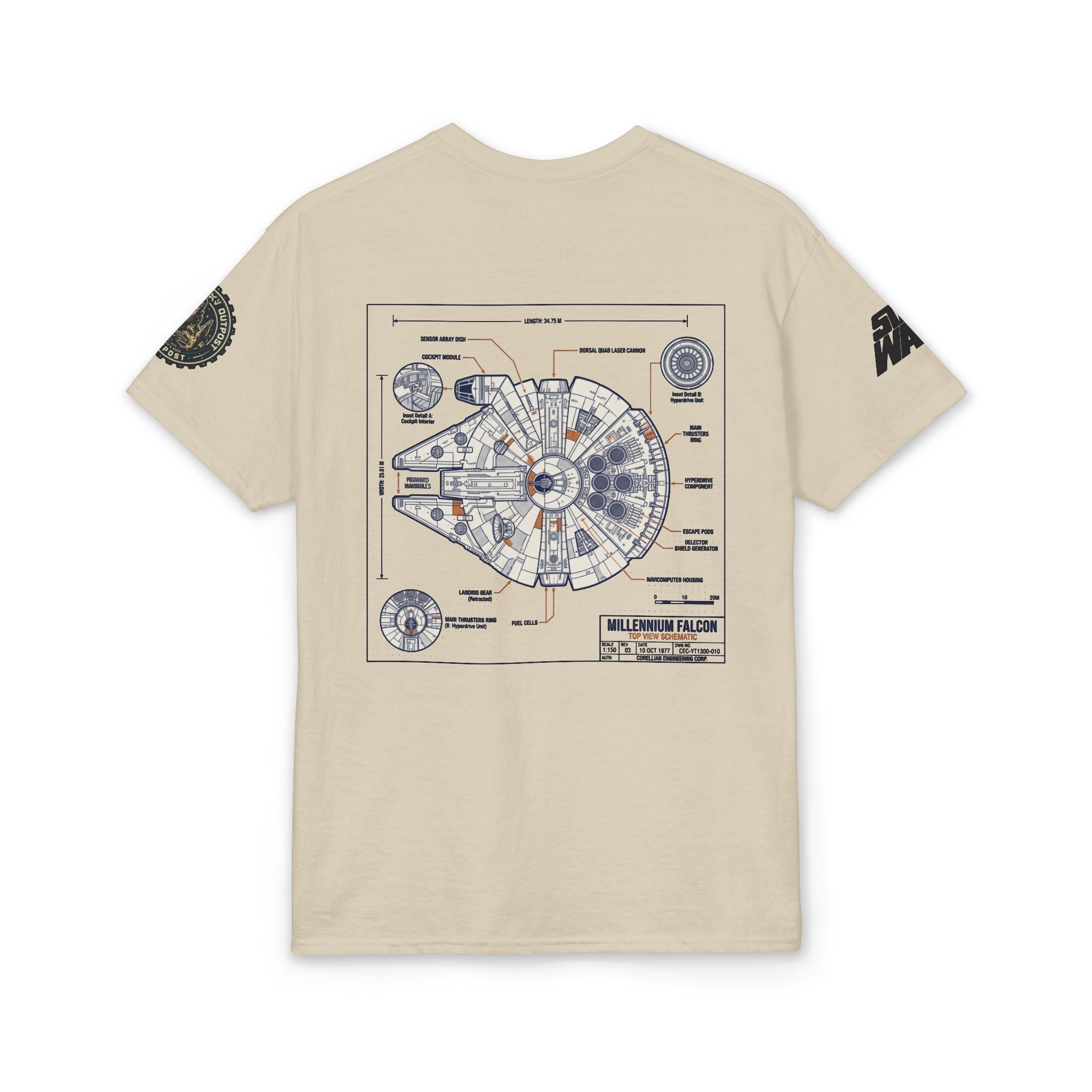 Millennium Falcon Blueprint T-Shirt — 'Crew' Starship Schematic Tee