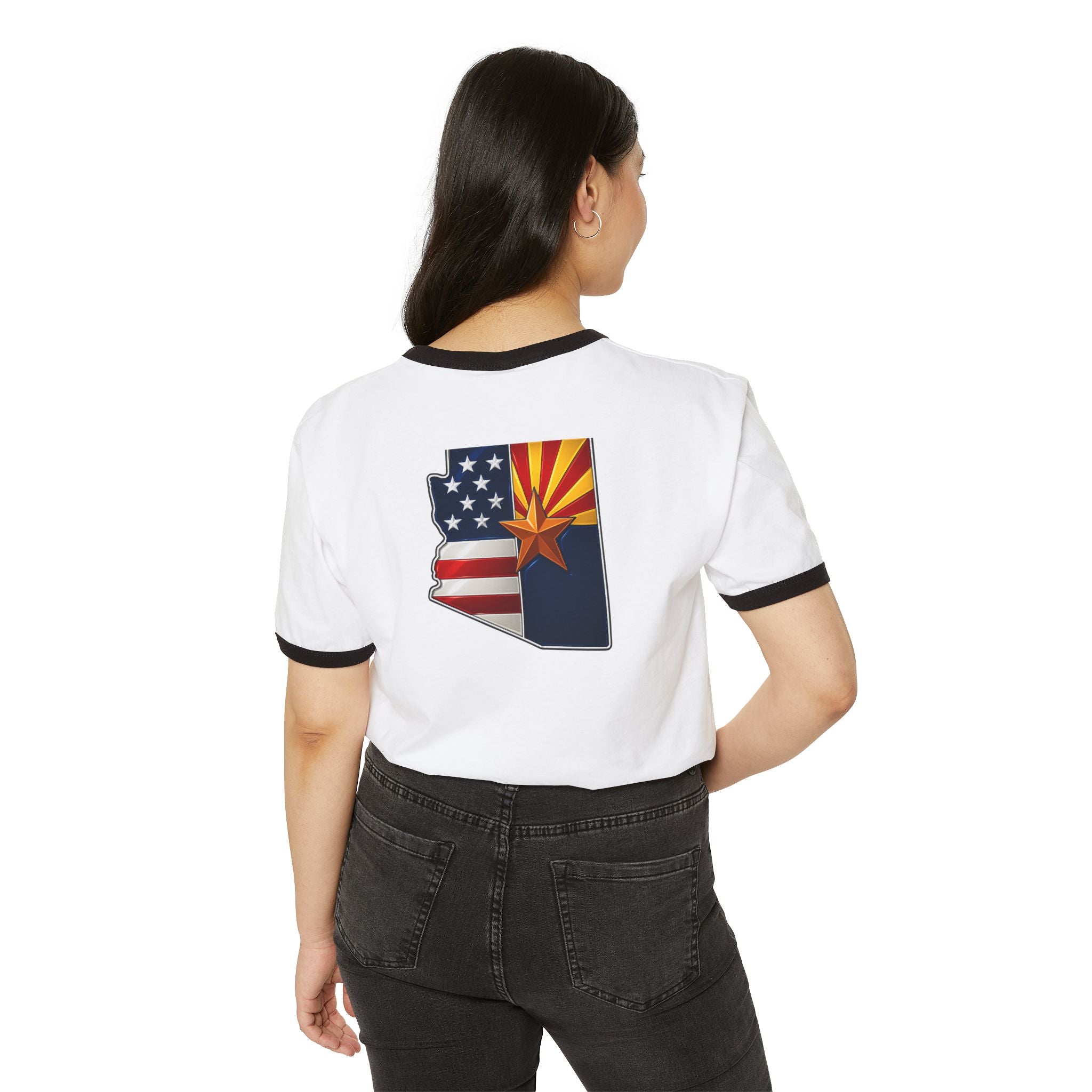 Arizona Flag Cotton Ringer T-Shirt, Vintage Ringer Tee, Unisex Soft Cotton Shirt, Casual Everyday Wear, AZ Pride Apparel