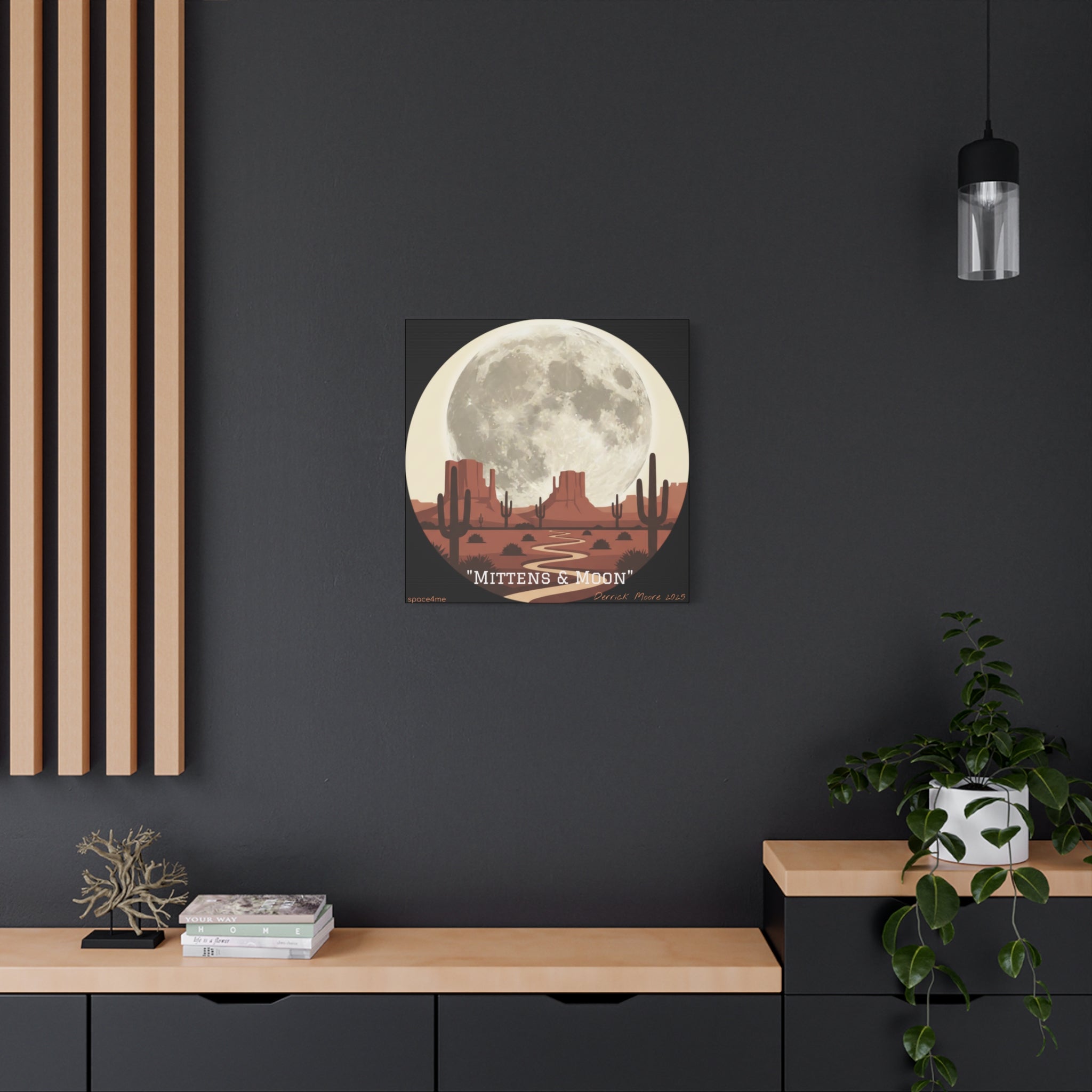 “Mittens & Moon” 2025 Southwestern Wall Decor-- Desert Moon Canvas Art