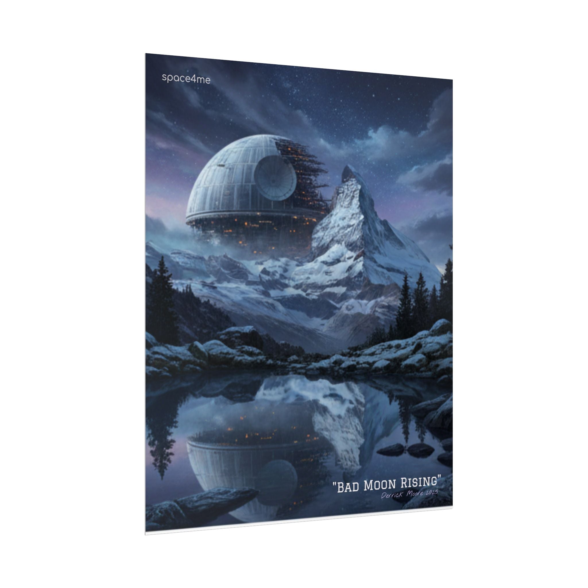 'Bad Moon Rising' Sci‑Fi Mountain Landscape Poster