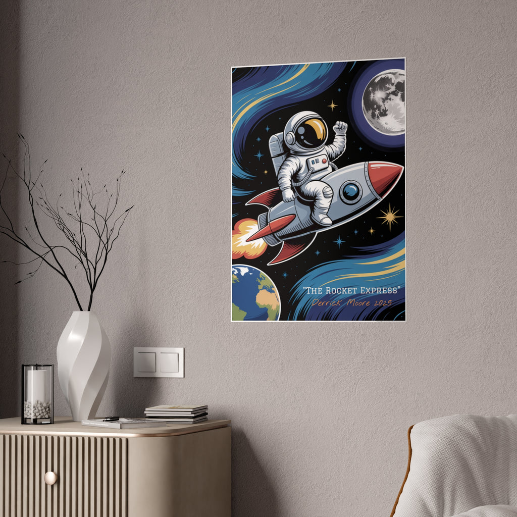 "The Rocket Express" 2025— Glossy Wall Art Print (Astronaut Space Poster)