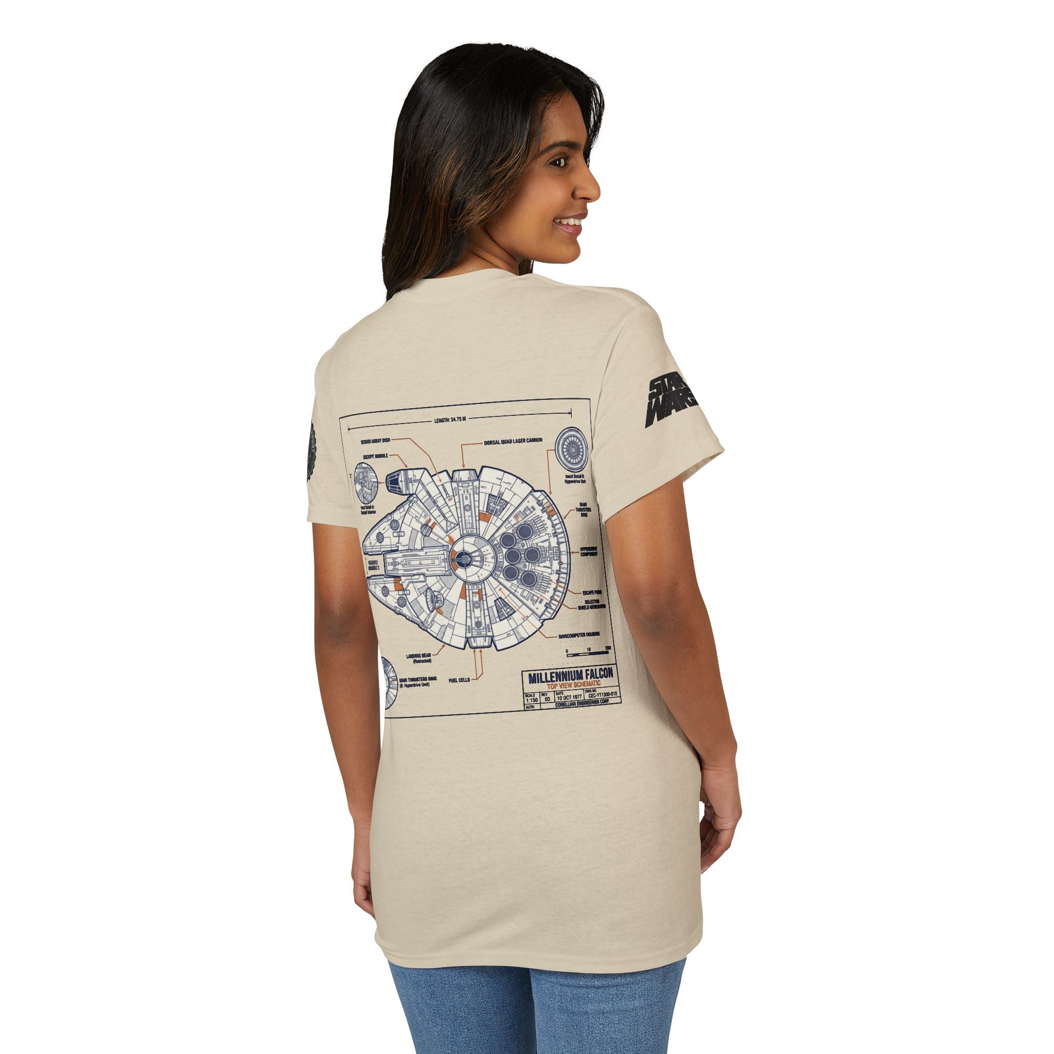 Millennium Falcon Blueprint T-Shirt — 'Crew' Starship Schematic Tee