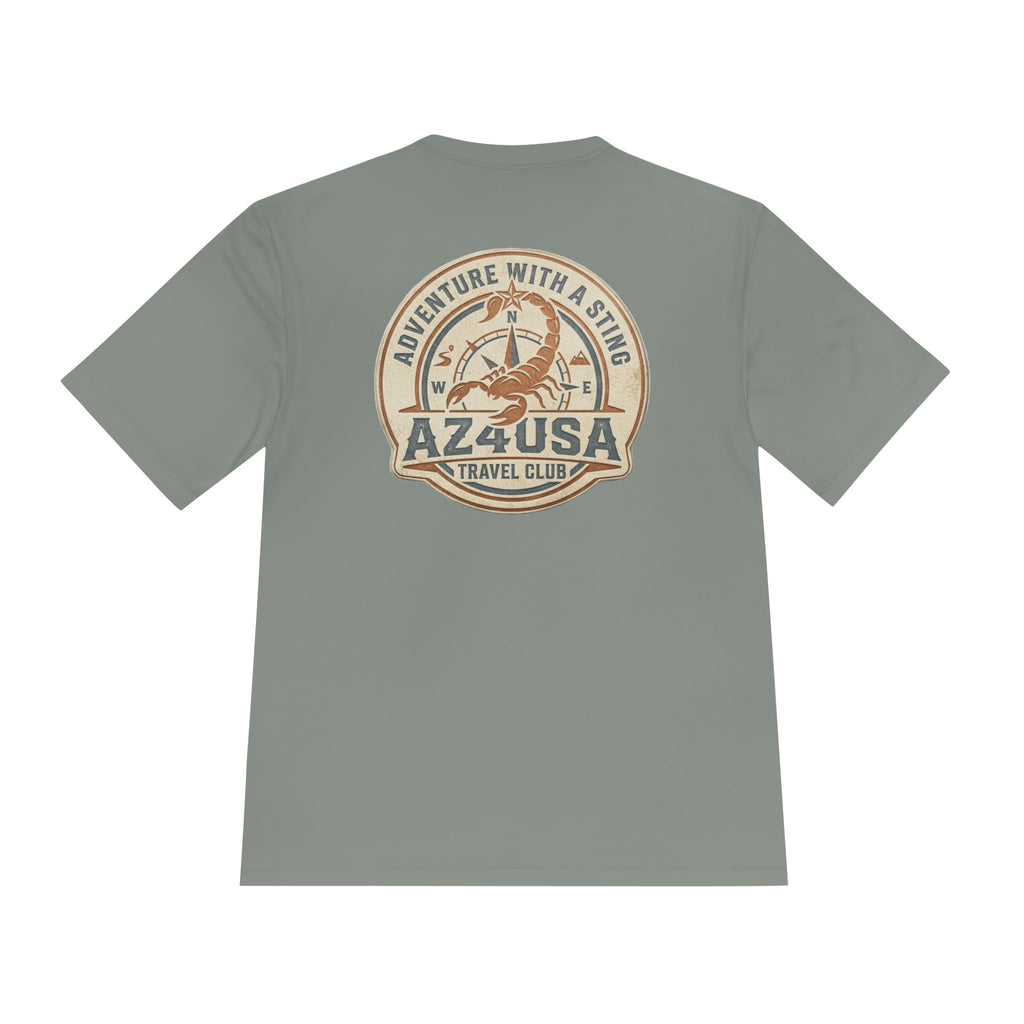 Adventure Travel Tee — “Adventure with a Sting!” Graphic Moisture-Wicking Shirt
