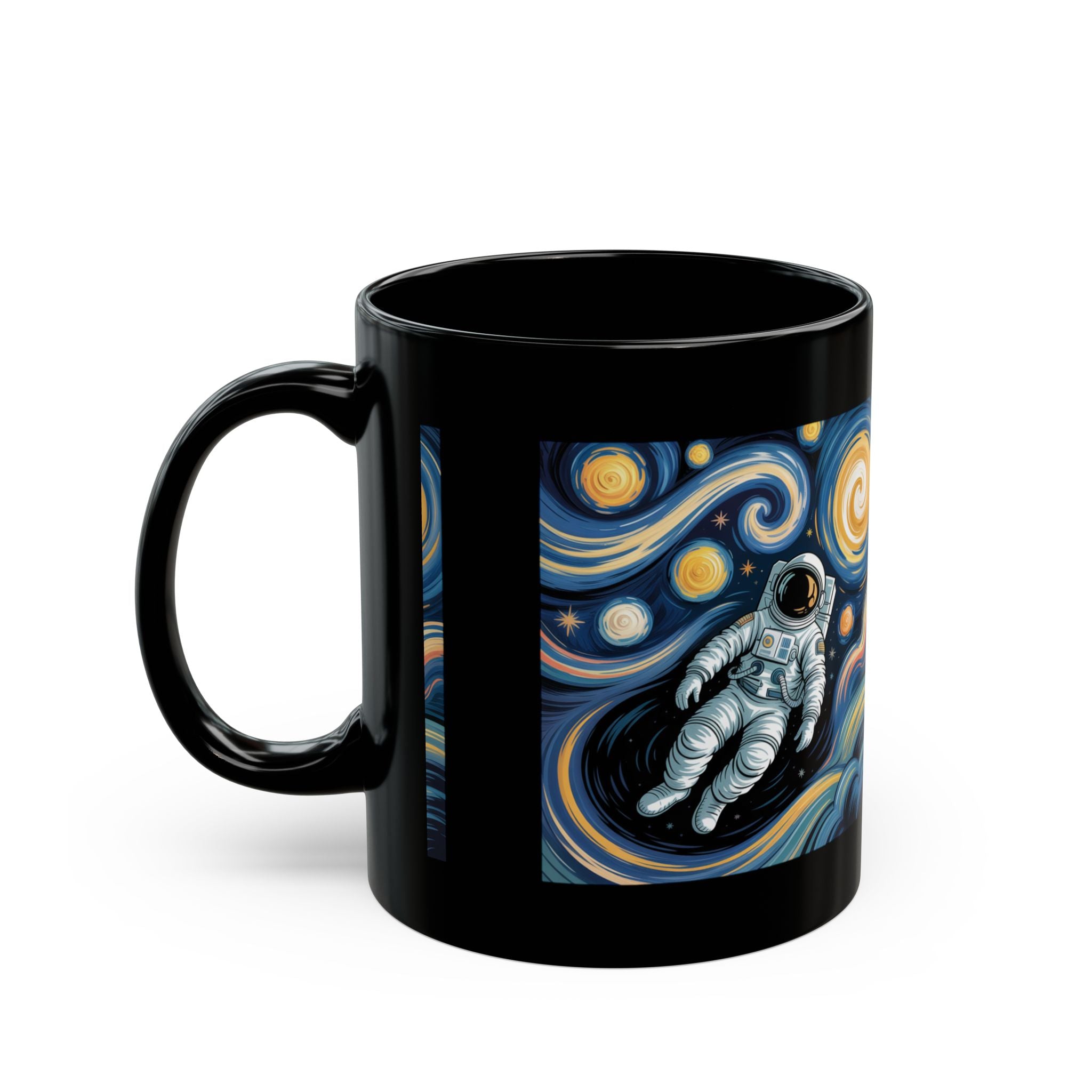 Astronaut Starry Night Mug — Van Gogh Style Space Coffee Cup (11oz/15oz)