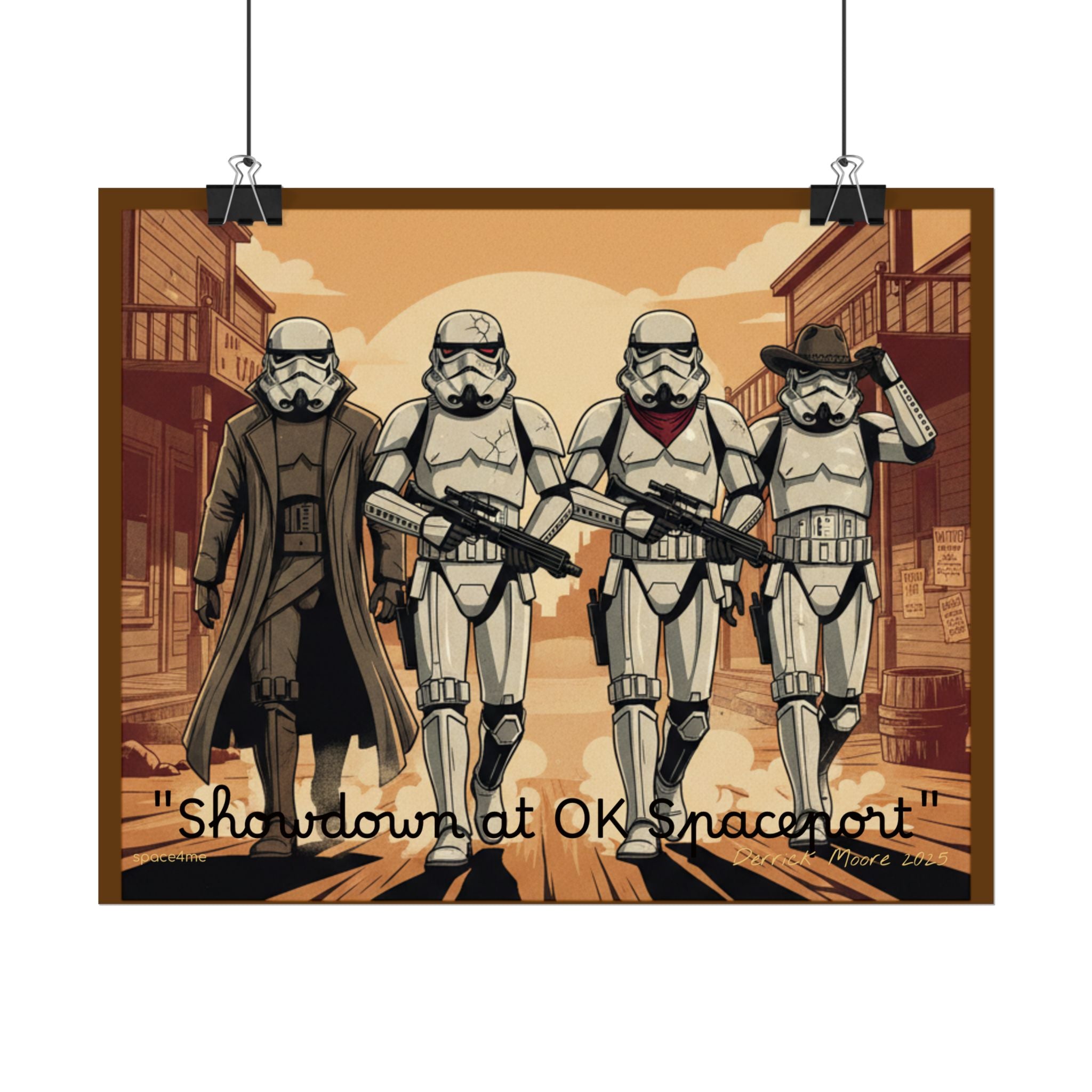 'Showdown at OK Spaceport' Vintage Stormtrooper Western Art Print--Rolled Poster