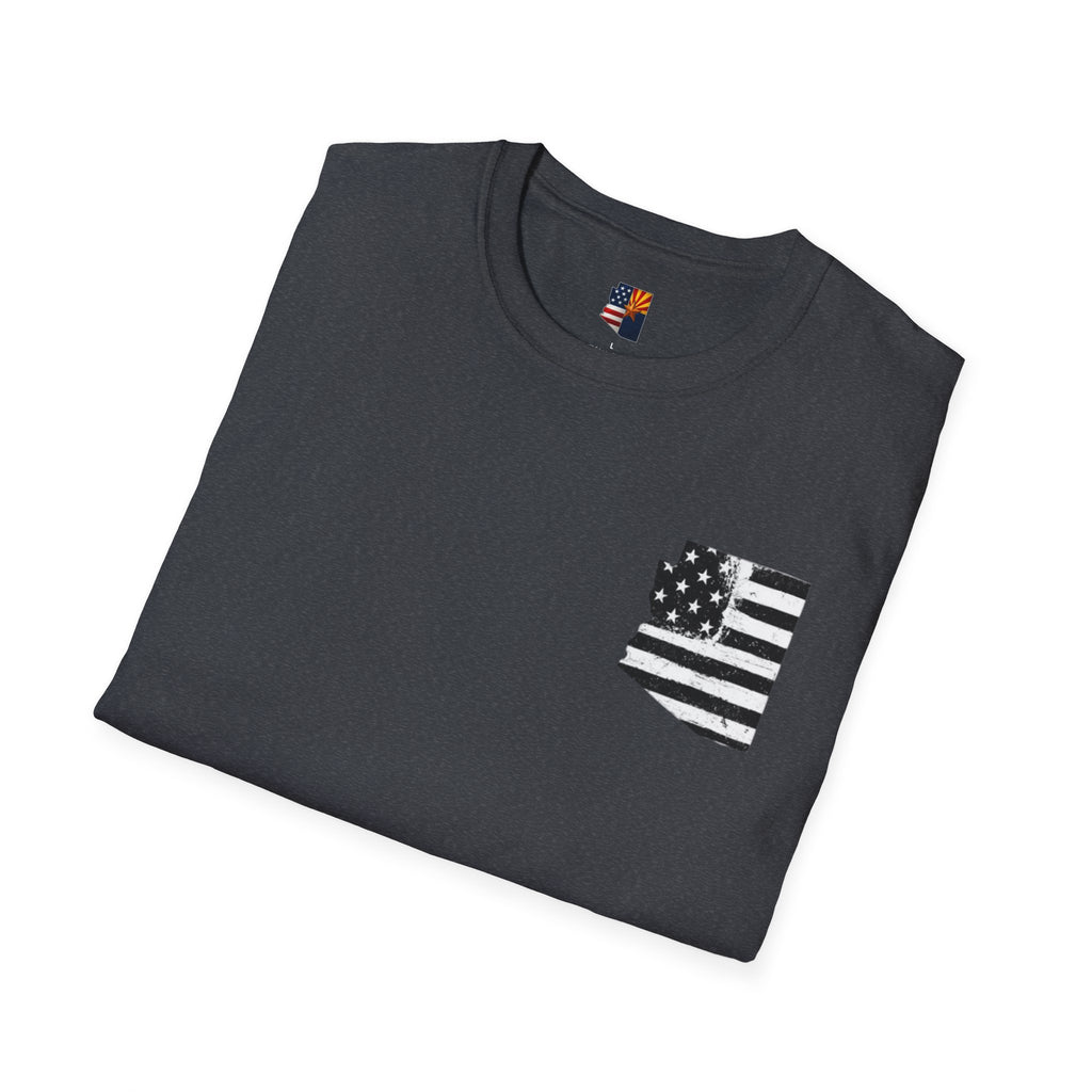 Arizona Flag Pocket Unisex Softstyle T-Shirt, Casual Wear, Summer Style, Gift for Travelers, Fourth of July Tee, Outdoor Adventure Shirt