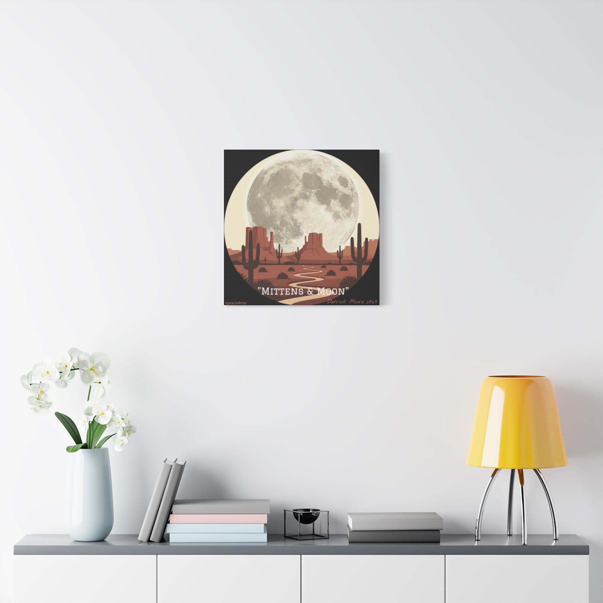 “Mittens & Moon” 2025 Southwestern Wall Decor-- Desert Moon Canvas Art