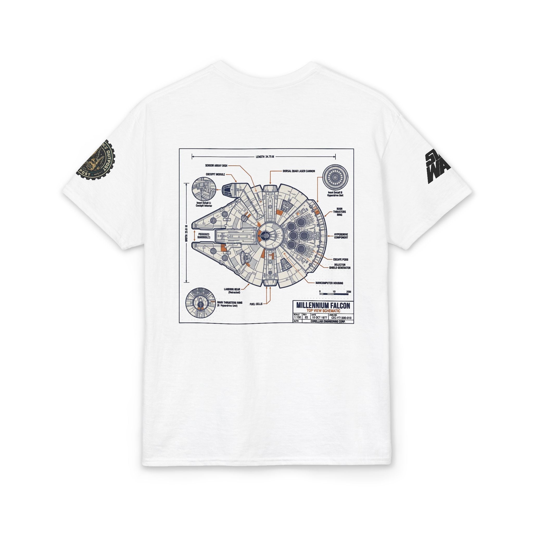 Millennium Falcon Blueprint T-Shirt — 'Crew' Starship Schematic Tee