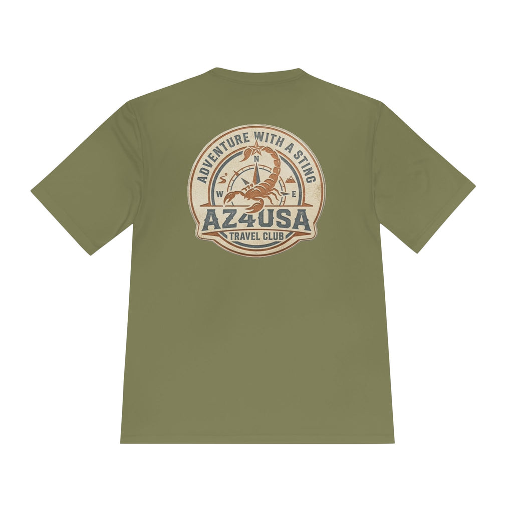 Adventure Travel Tee — “Adventure with a Sting!” Graphic Moisture-Wicking Shirt