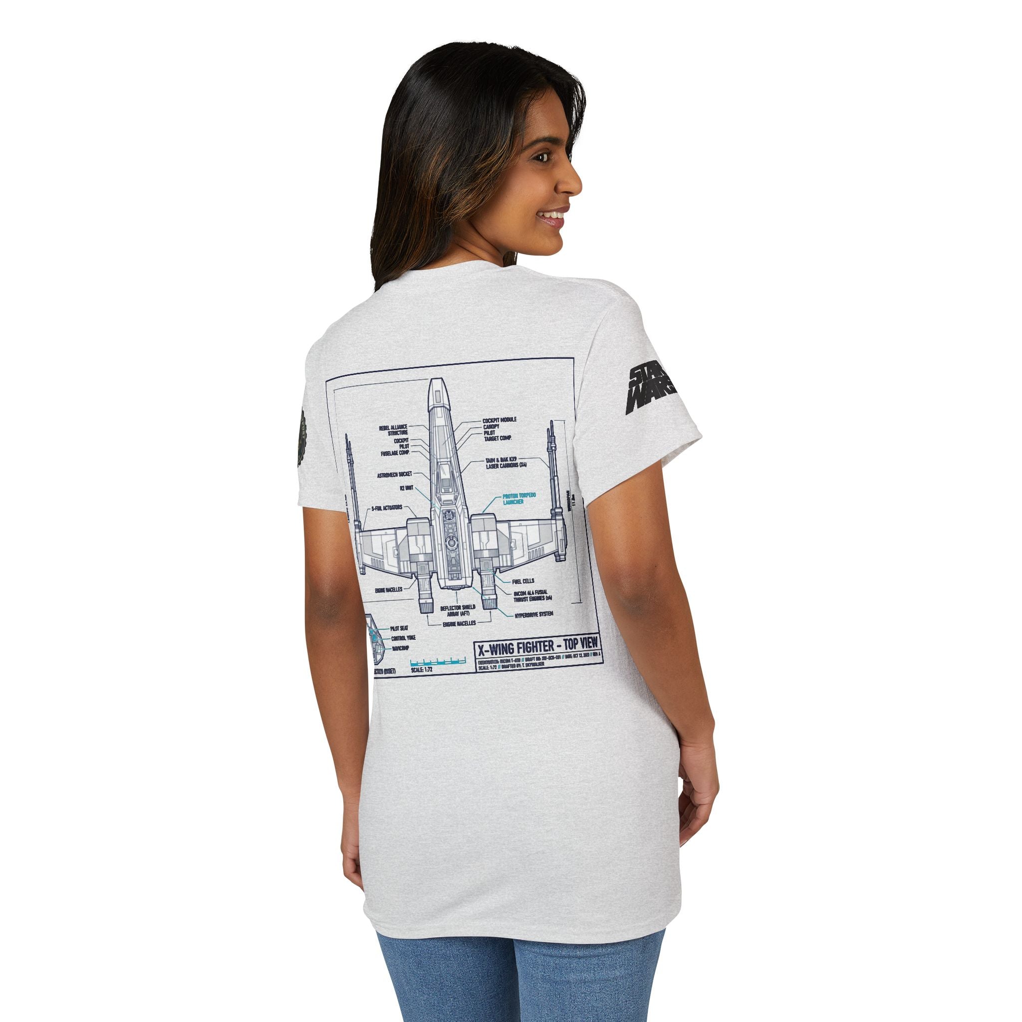 X - Wing Fighter Blueprint T-Shirt — 'Crew' Starship Schematic Tee