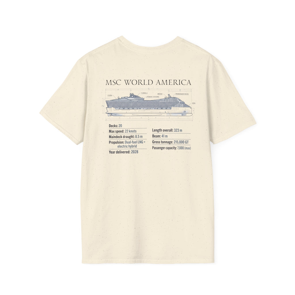 MSC World America Cruise T‑Shirt — Ship Specs & Silhouette Tee