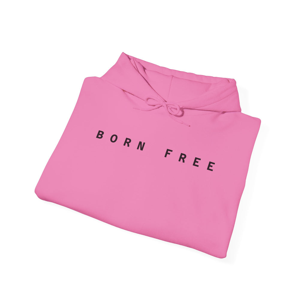 Born Free Hoodie — Minimalist White Pullover with 'BORN FREE' Text