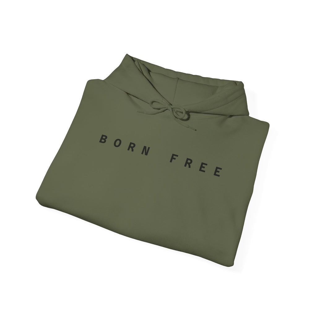 Born Free Hoodie — Minimalist White Pullover with 'BORN FREE' Text