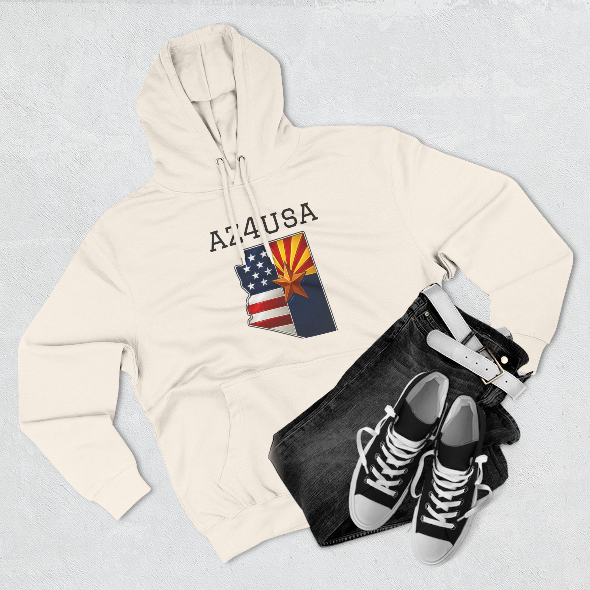 Arizona Pride Fleece Hoodie, Cozy Sweatshirt, Travel Gift, Patriot Apparel, American Southwest Style
