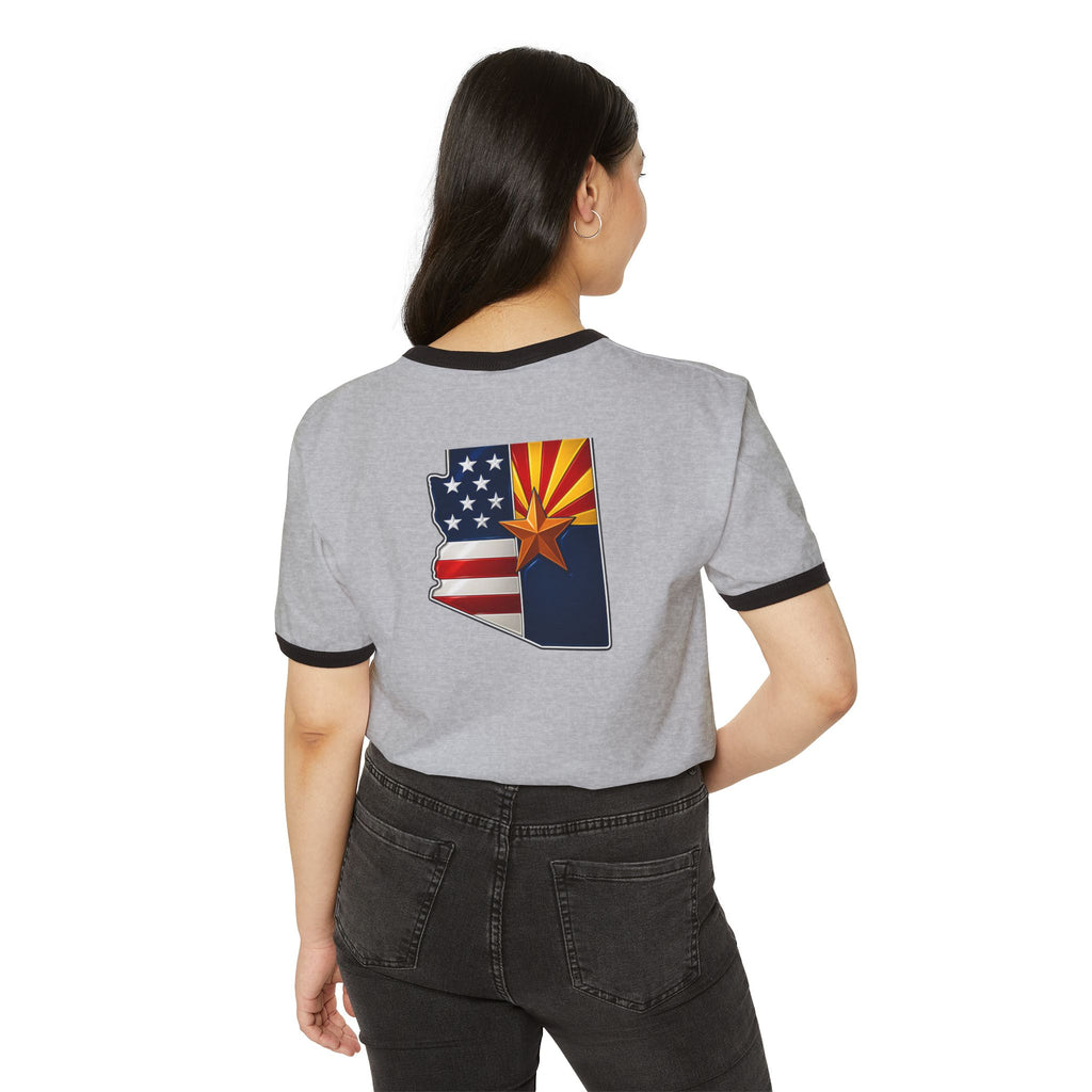 Arizona Flag Cotton Ringer T-Shirt, Vintage Ringer Tee, Unisex Soft Cotton Shirt, Casual Everyday Wear, AZ Pride Apparel