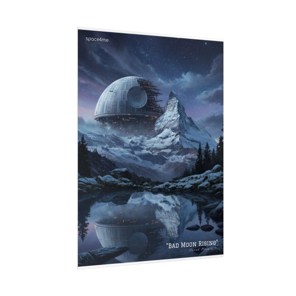 'Bad Moon Rising' Sci‑Fi Mountain Landscape Poster