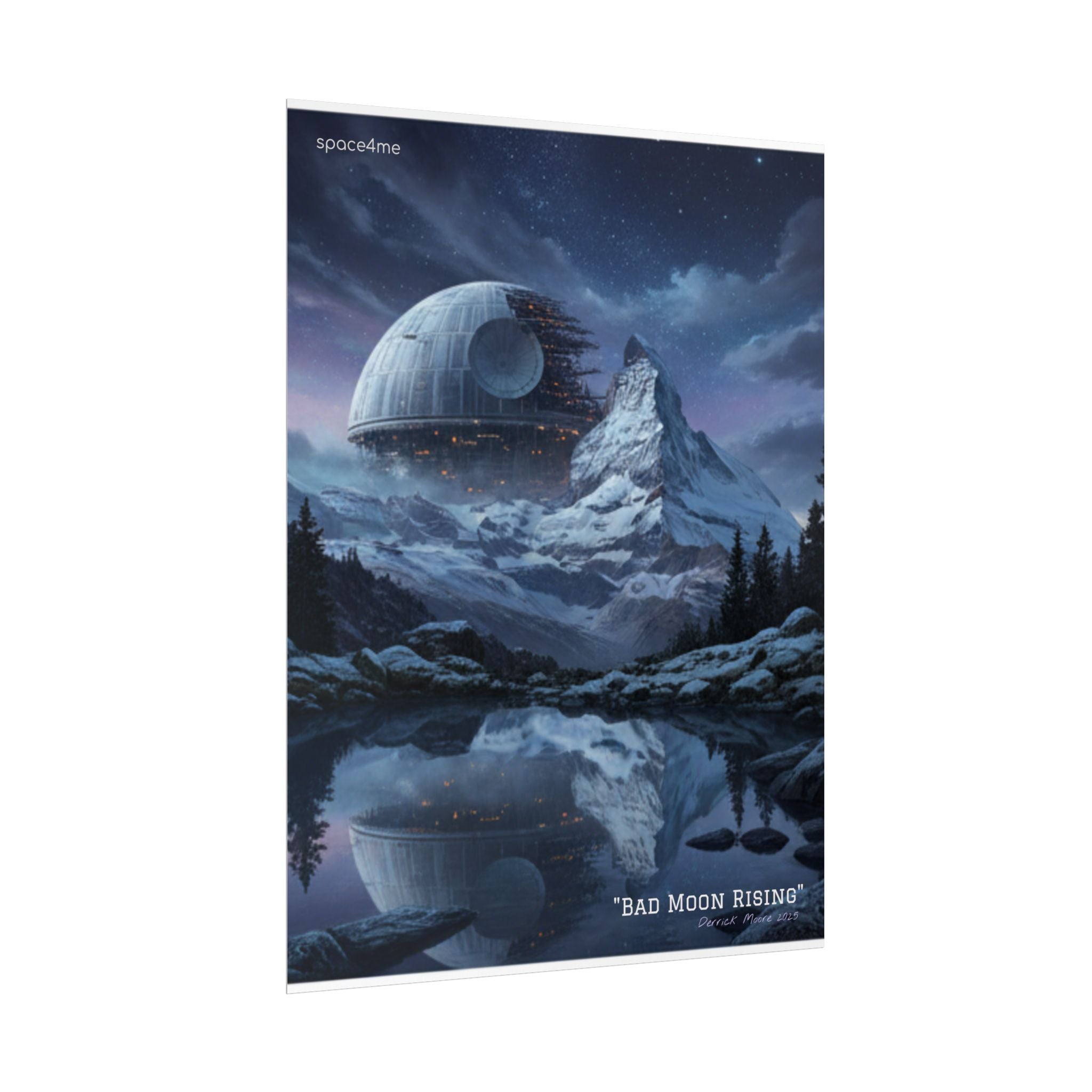'Bad Moon Rising' Sci‑Fi Mountain Landscape Poster
