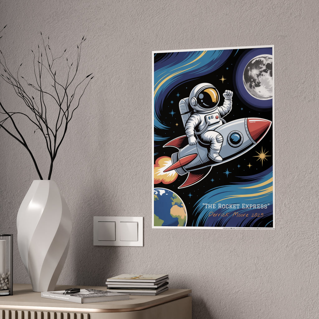 "The Rocket Express" 2025— Glossy Wall Art Print (Astronaut Space Poster)