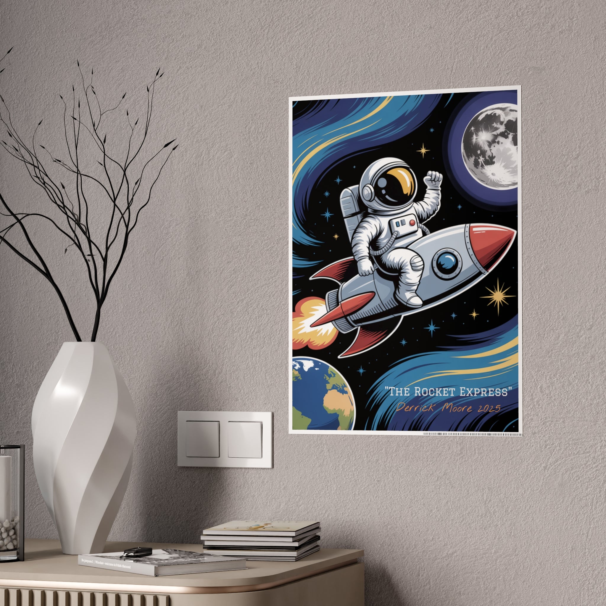 "The Rocket Express" 2025— Glossy Wall Art Print (Astronaut Space Poster)