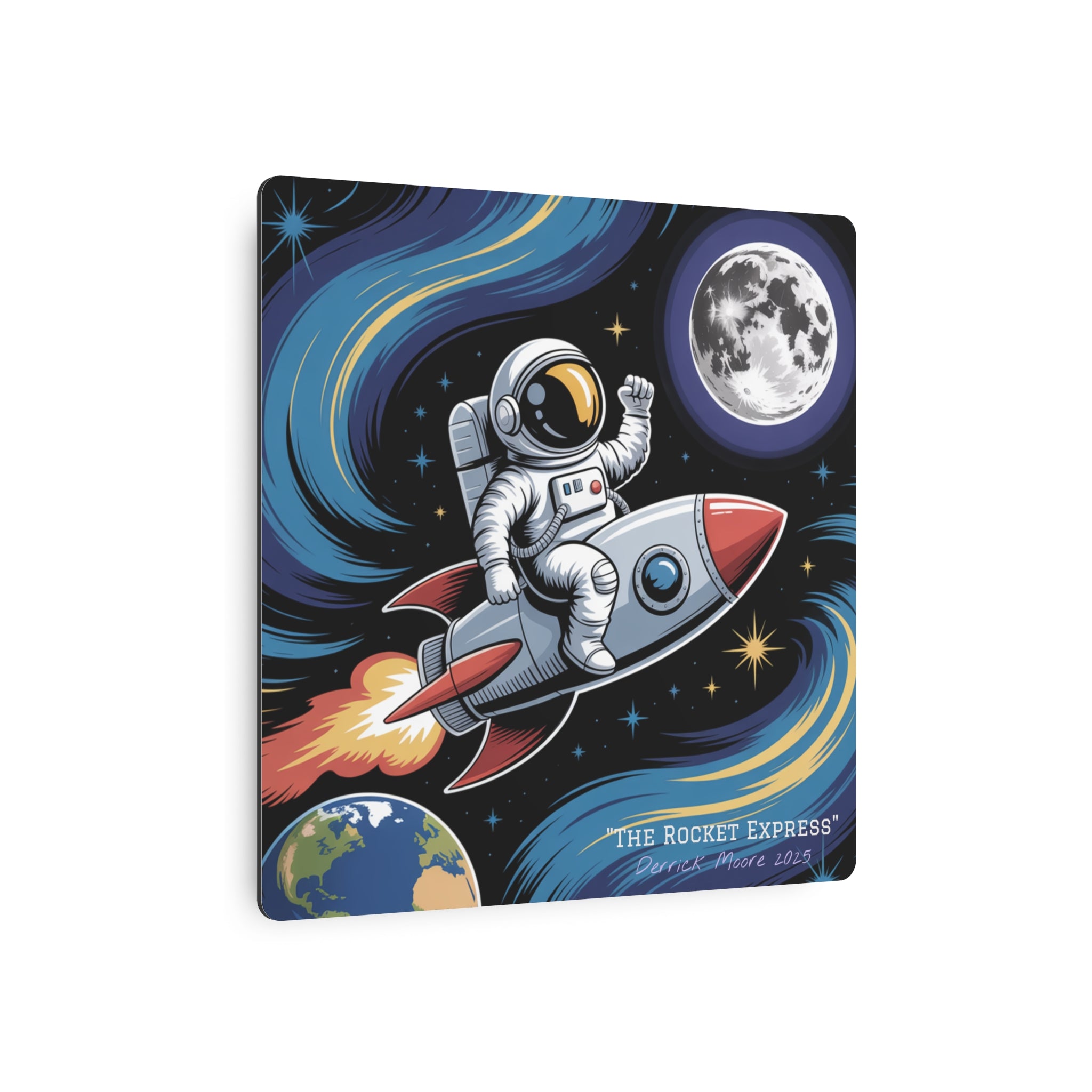 Astronaut Rocket Metal Art Sign — Retro Space Wall Decor ("The Rocket Express"2025)