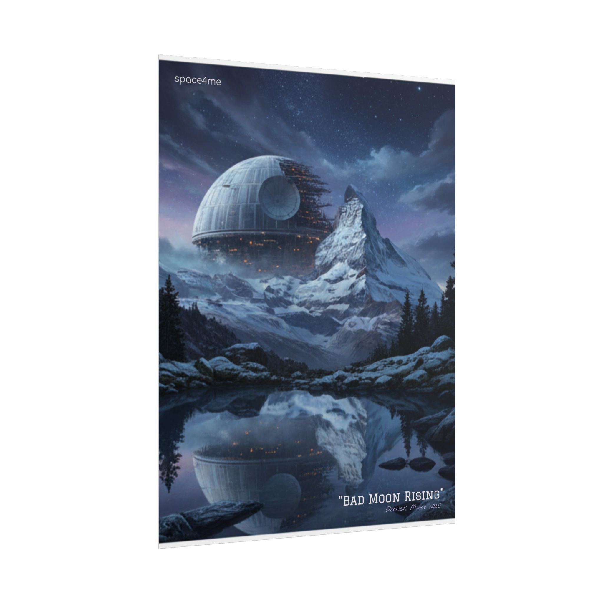 'Bad Moon Rising' Sci‑Fi Mountain Landscape Poster