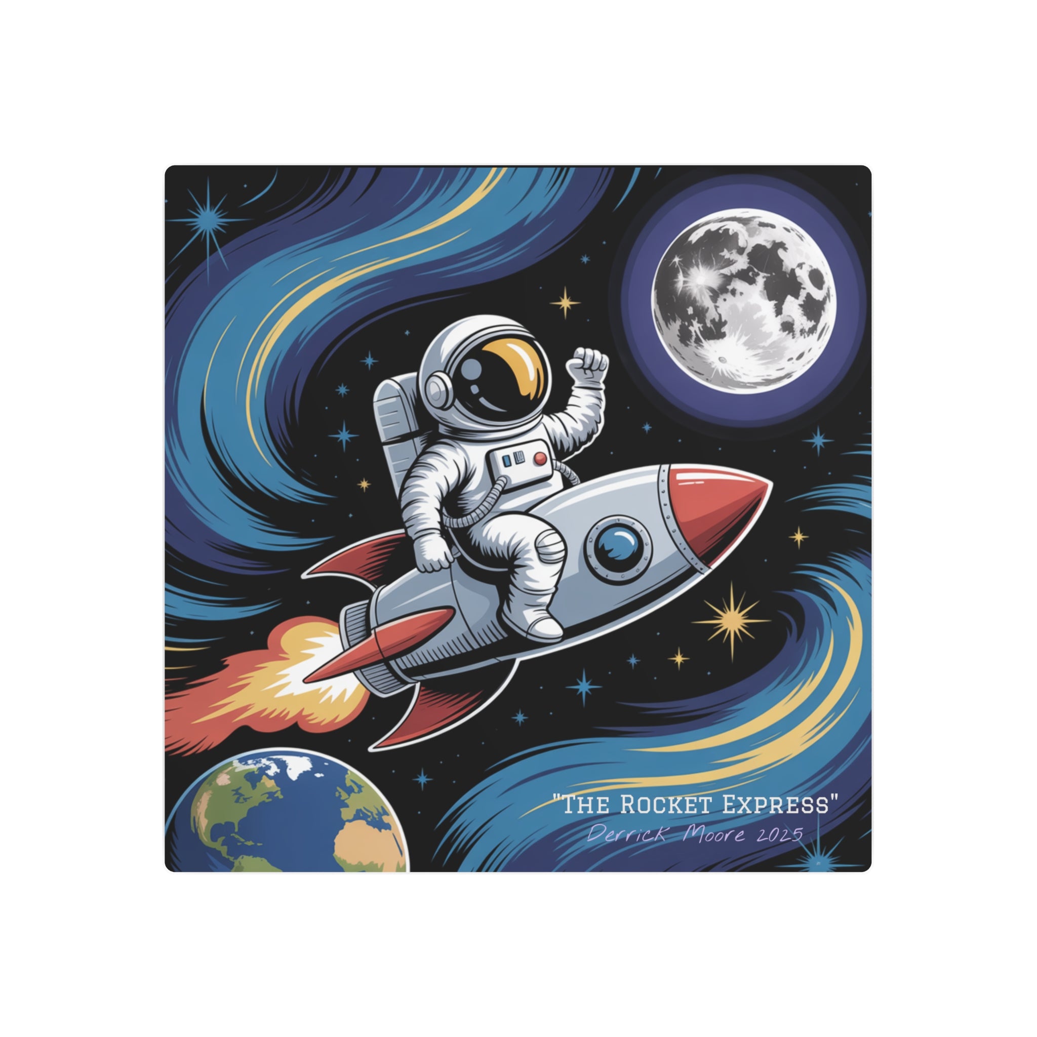 Astronaut Rocket Metal Art Sign — Retro Space Wall Decor ("The Rocket Express"2025)