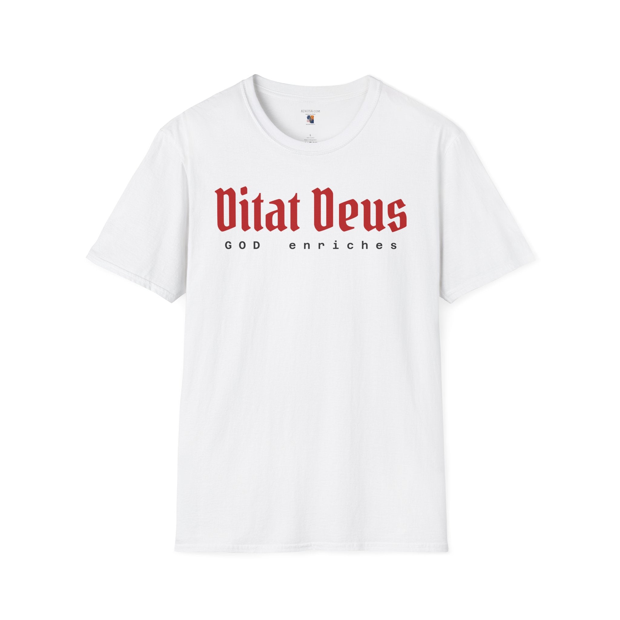 Ditat Deus 'God Enriches' Graphic T‑Shirt — Arizona Cross & Flag Design