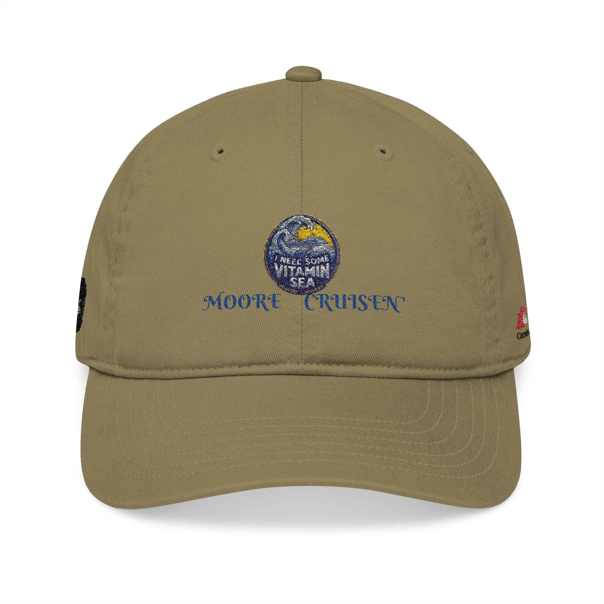Embroidered Organic Baseball Cap — 'Moore Cruises' Earth Logo (AZUSA.COM)