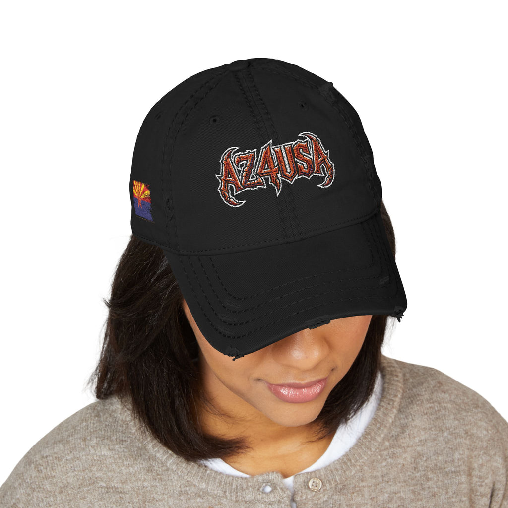 Distressed Embroidered Dad Hat — AZ4USA Scorpion Logo