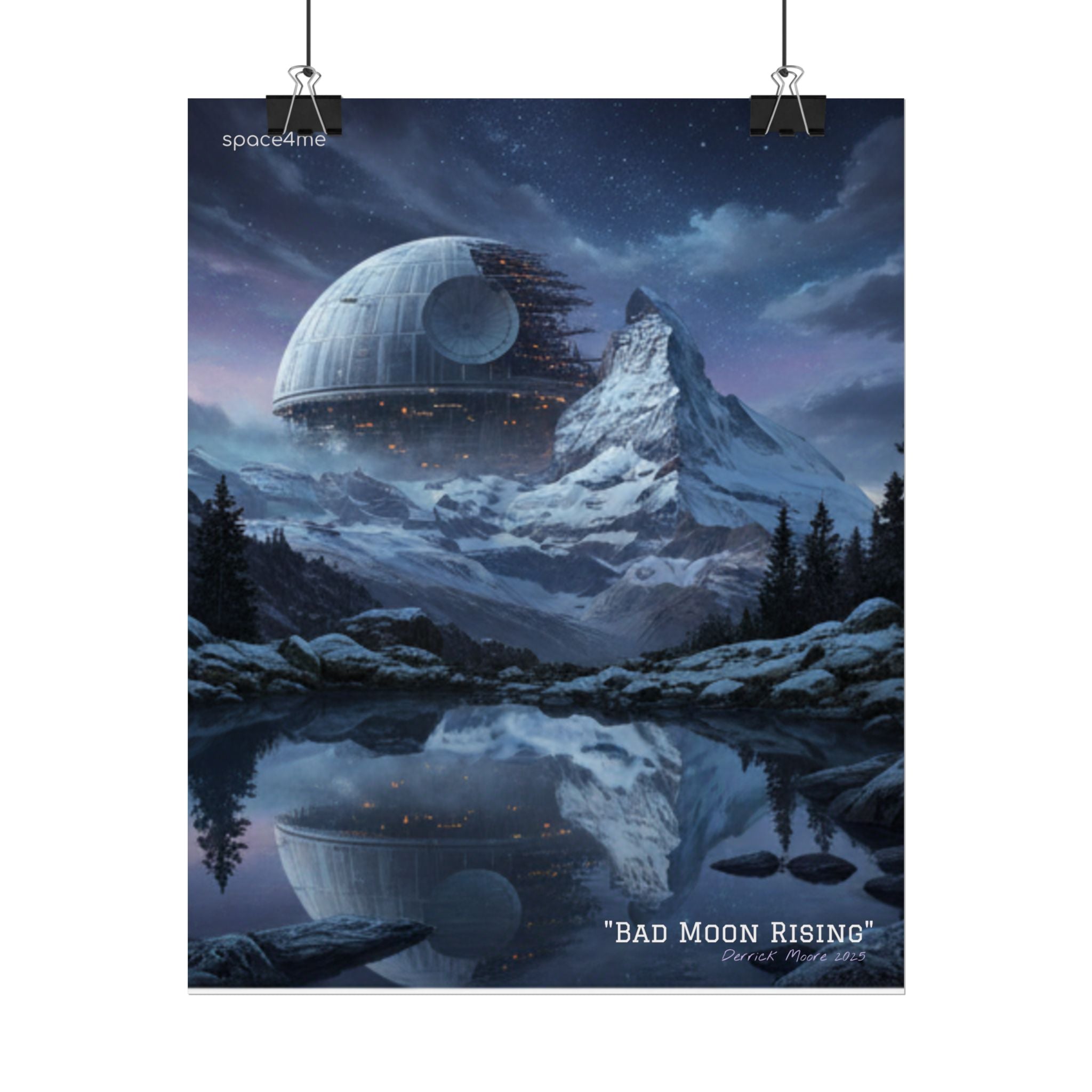 'Bad Moon Rising' Sci‑Fi Mountain Landscape Poster