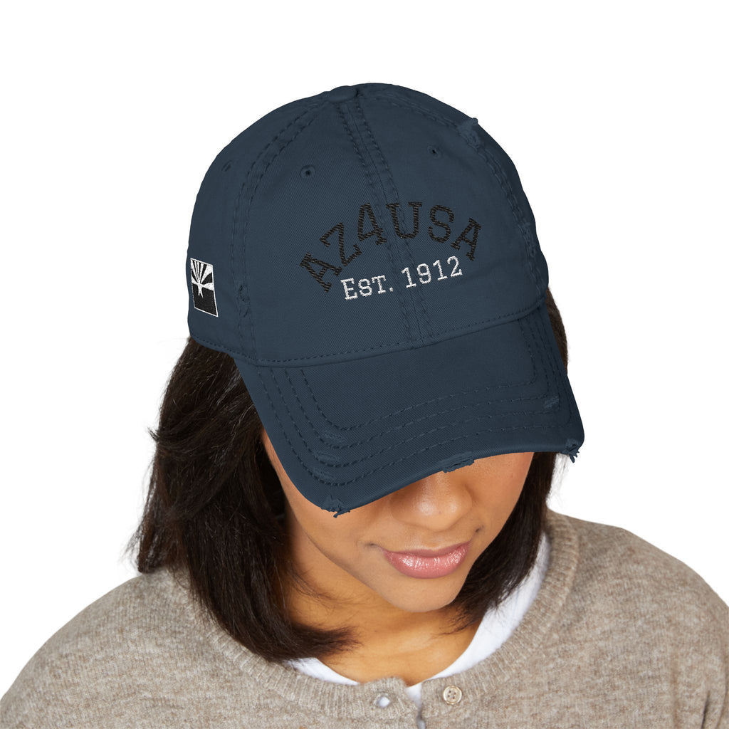 Azusa Distressed Dad Hat — Embroidered 'AZUSA EST. 1912' Baseball Cap with Flag