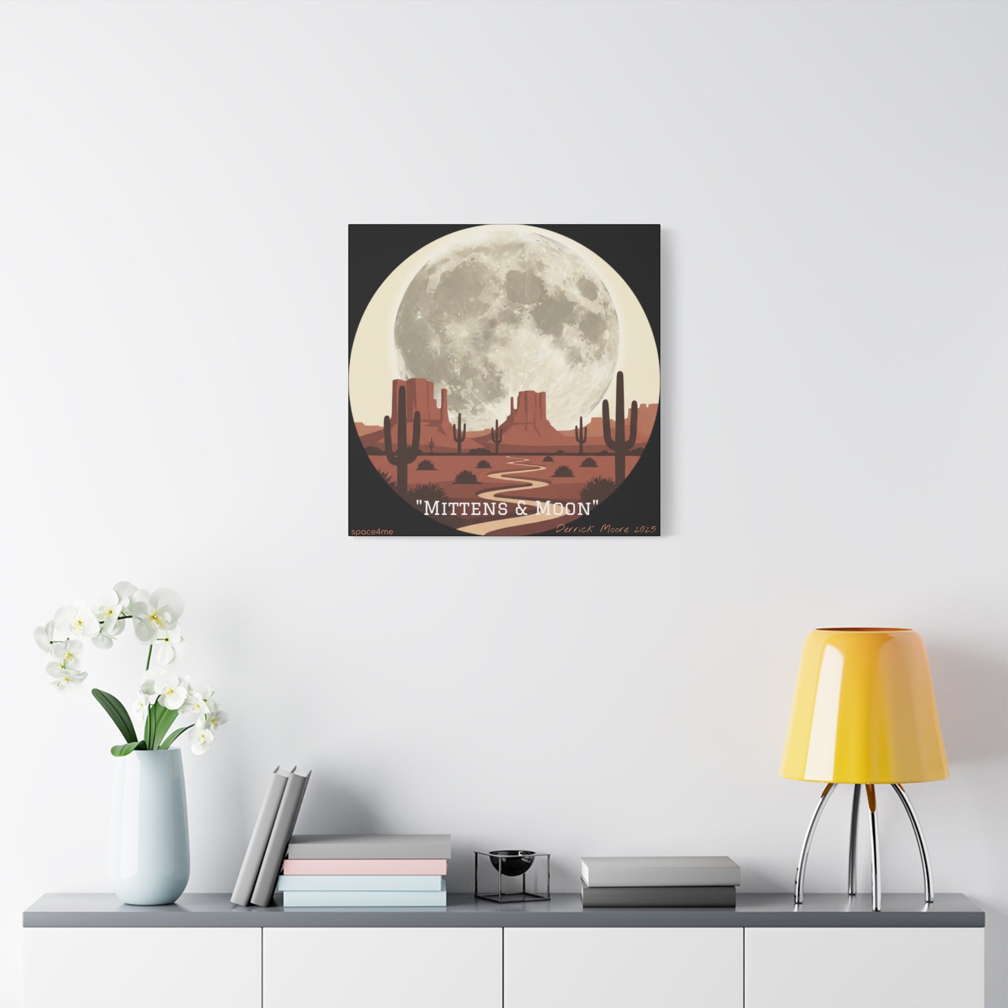 “Mittens & Moon” 2025 Southwestern Wall Decor-- Desert Moon Canvas Art