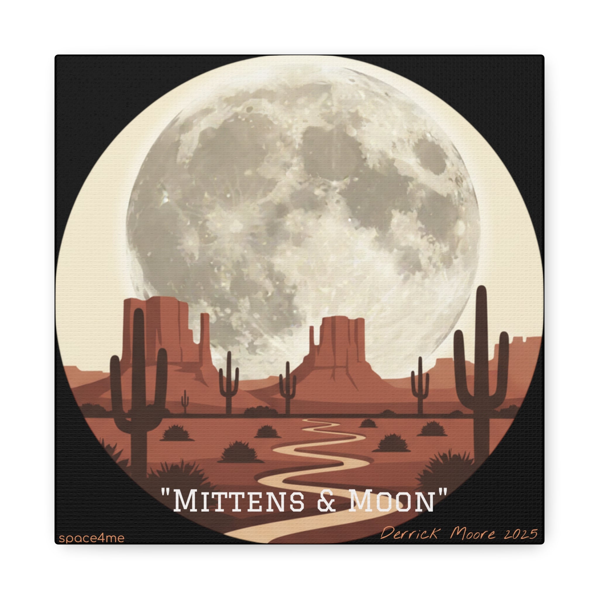“Mittens & Moon” 2025 Southwestern Wall Decor-- Desert Moon Canvas Art