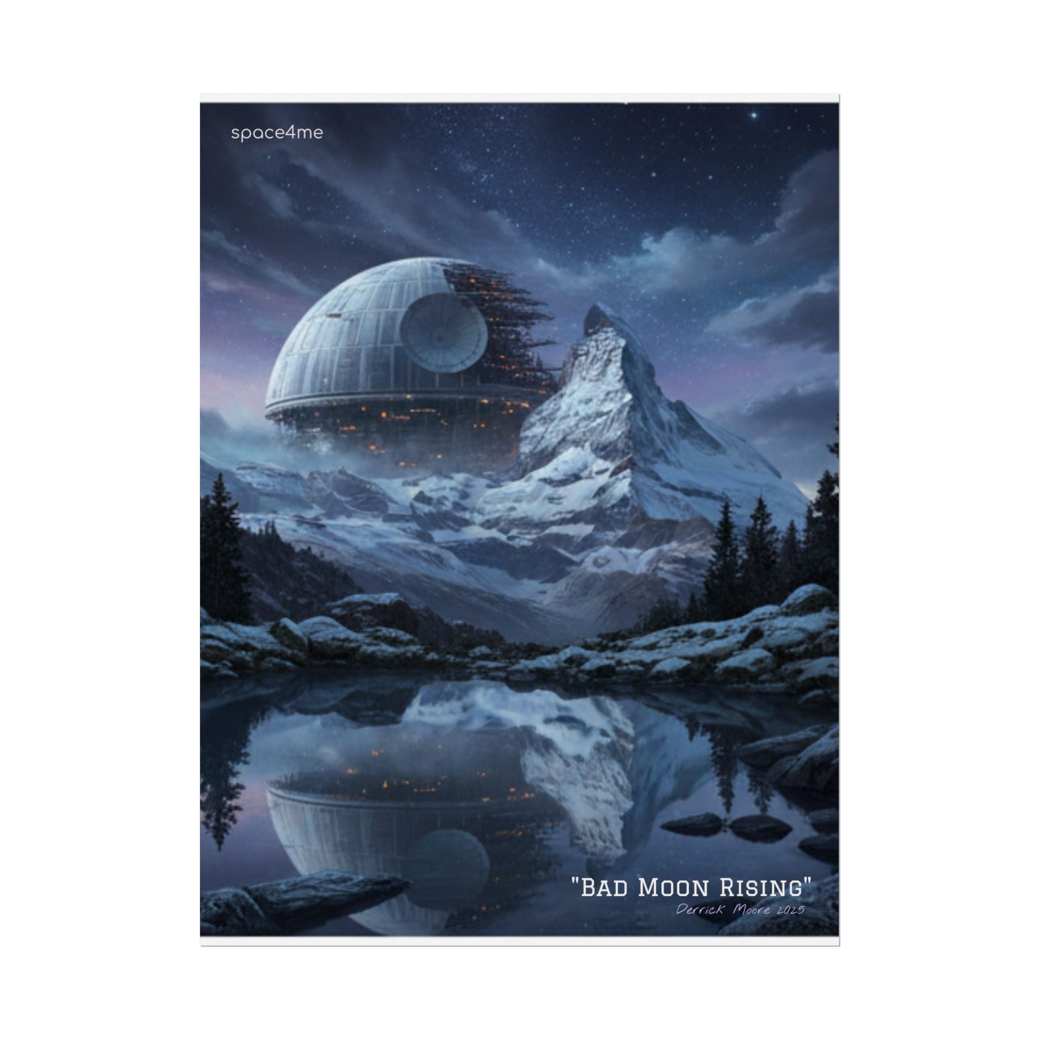 'Bad Moon Rising' Sci‑Fi Mountain Landscape Poster