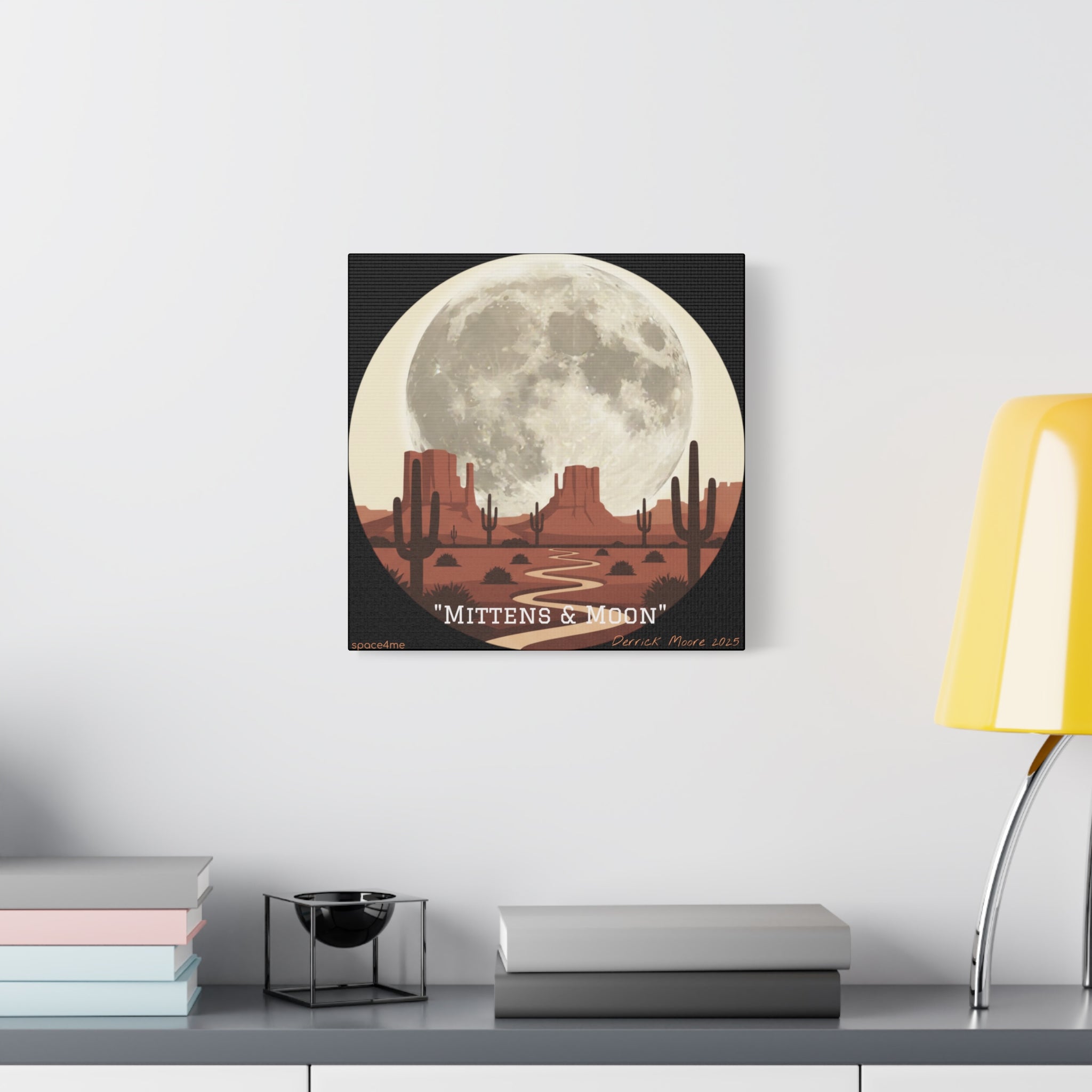 “Mittens & Moon” 2025 Southwestern Wall Decor-- Desert Moon Canvas Art