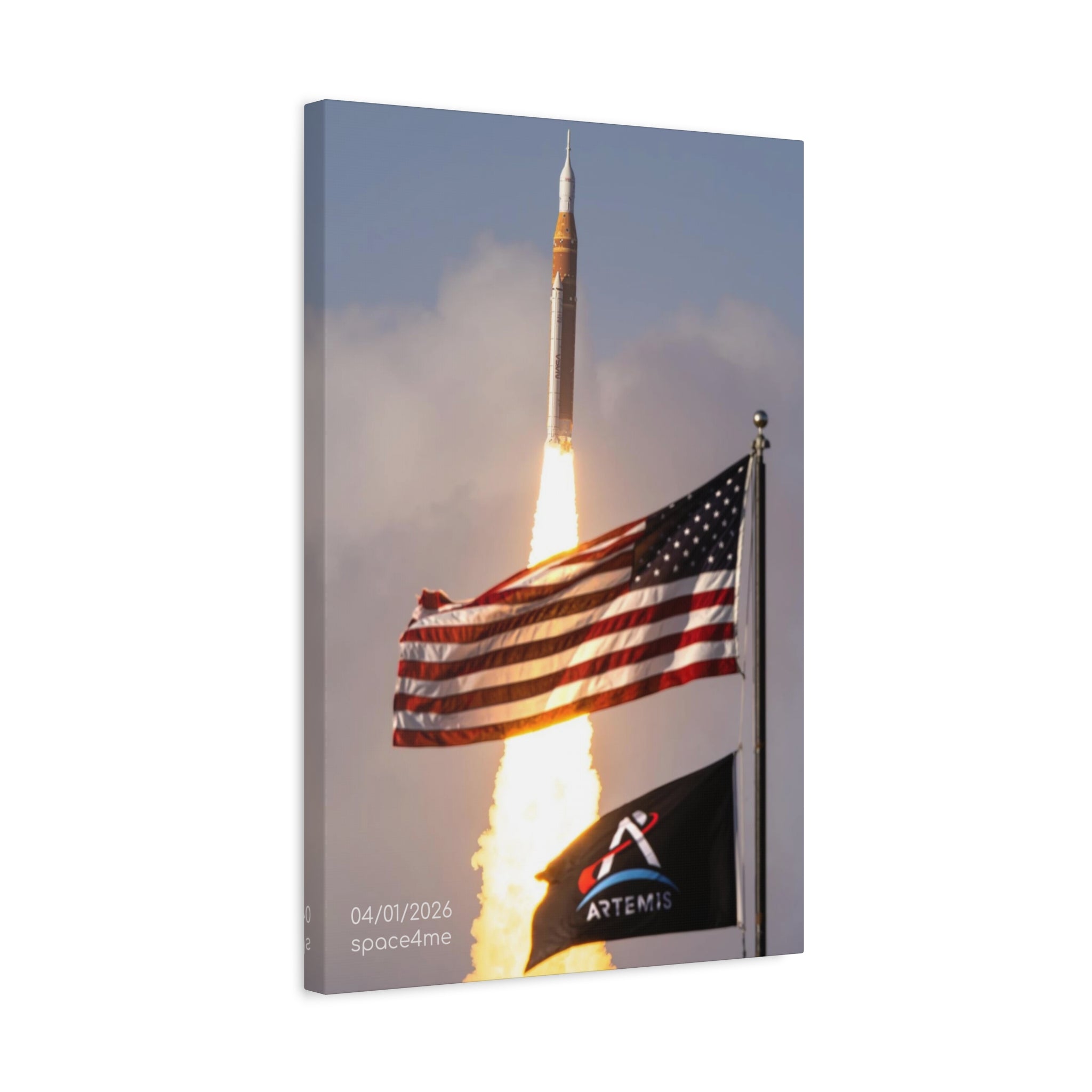 Copy of Artemis Rocket Launch Canvas Print — American Flag NASA Wall Art
