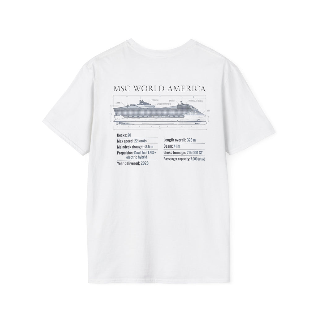 MSC World America Cruise T‑Shirt — Ship Specs & Silhouette Tee