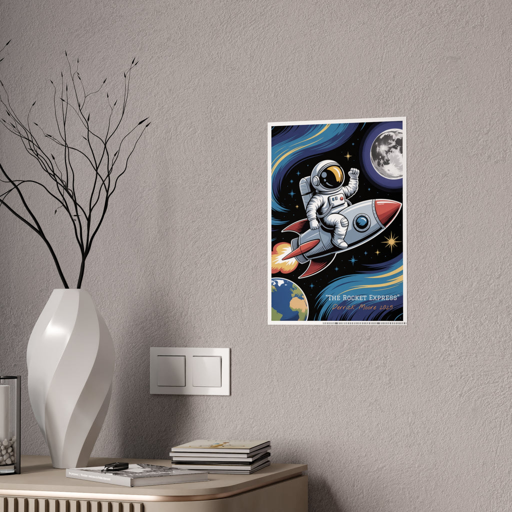 "The Rocket Express" 2025— Glossy Wall Art Print (Astronaut Space Poster)
