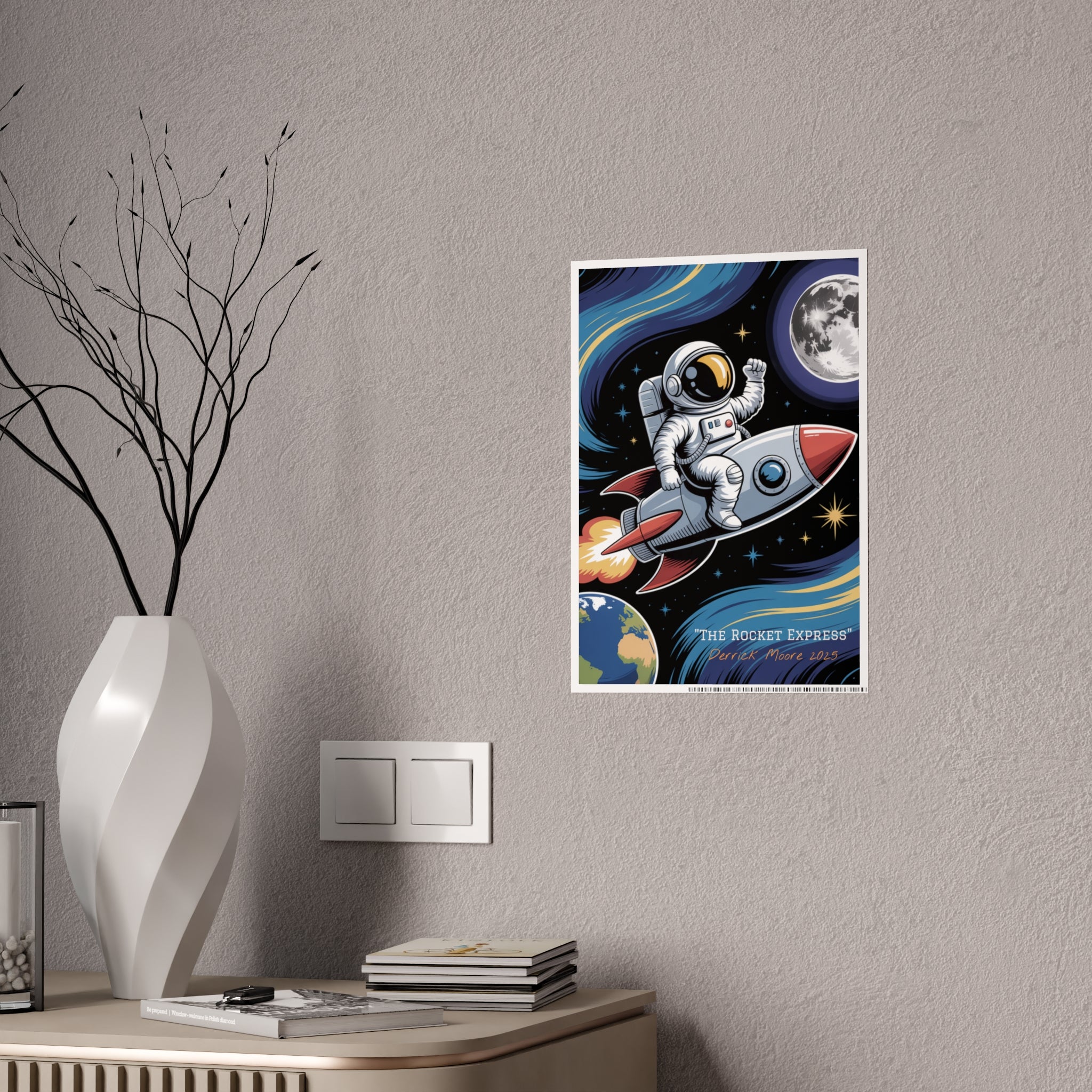 "The Rocket Express" 2025— Glossy Wall Art Print (Astronaut Space Poster)