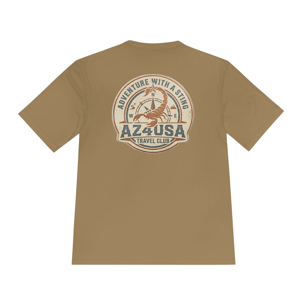 Adventure Travel Tee — “Adventure with a Sting!” Graphic Moisture-Wicking Shirt