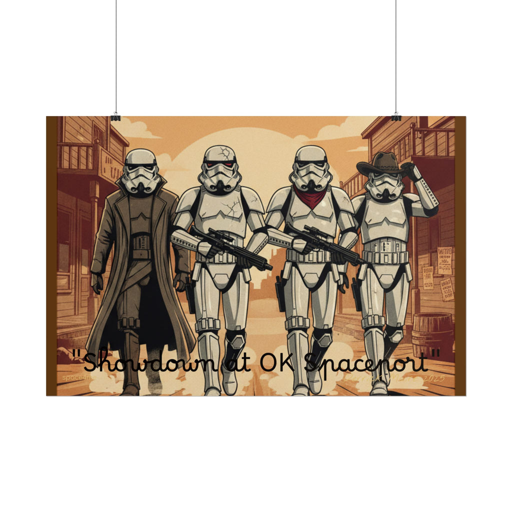 'Showdown at OK Spaceport' Vintage Stormtrooper Western Art Print--Rolled Poster
