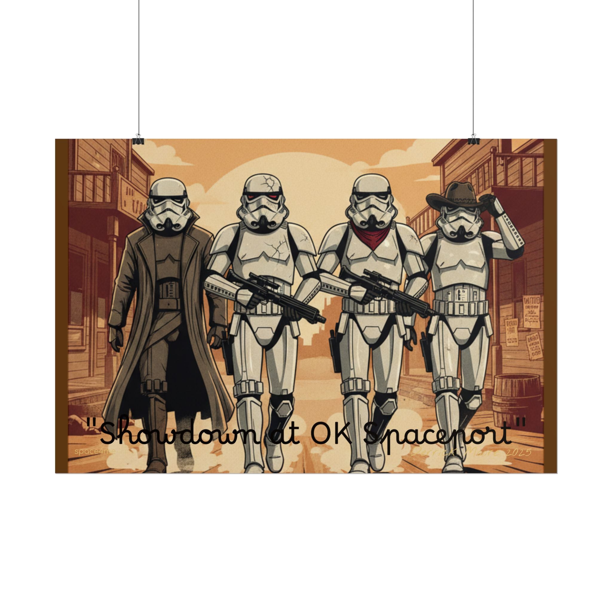 'Showdown at OK Spaceport' Vintage Stormtrooper Western Art Print--Rolled Poster