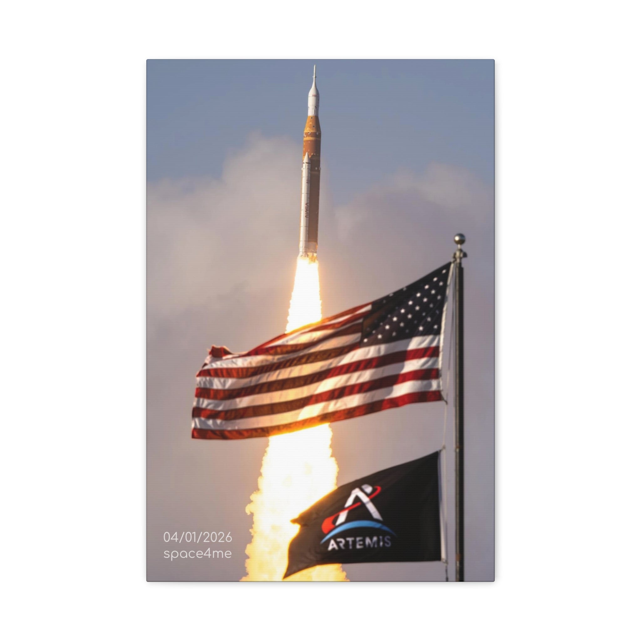Copy of Artemis Rocket Launch Canvas Print — American Flag NASA Wall Art