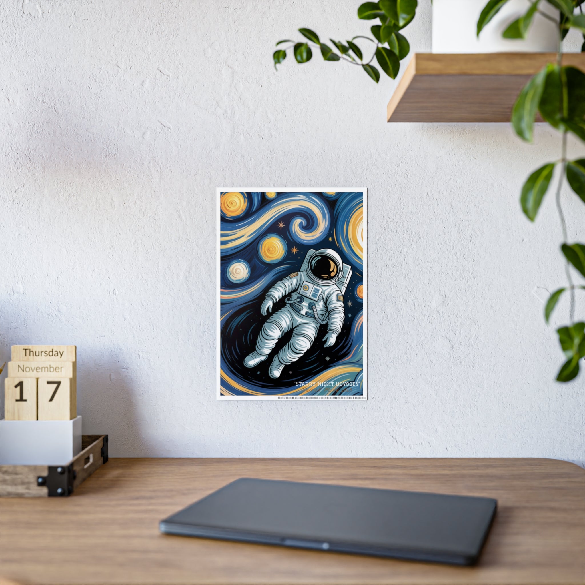 " Starry Night Odyssey" 2025— Glossy Wall Art Print (Astronaut Space Poster)