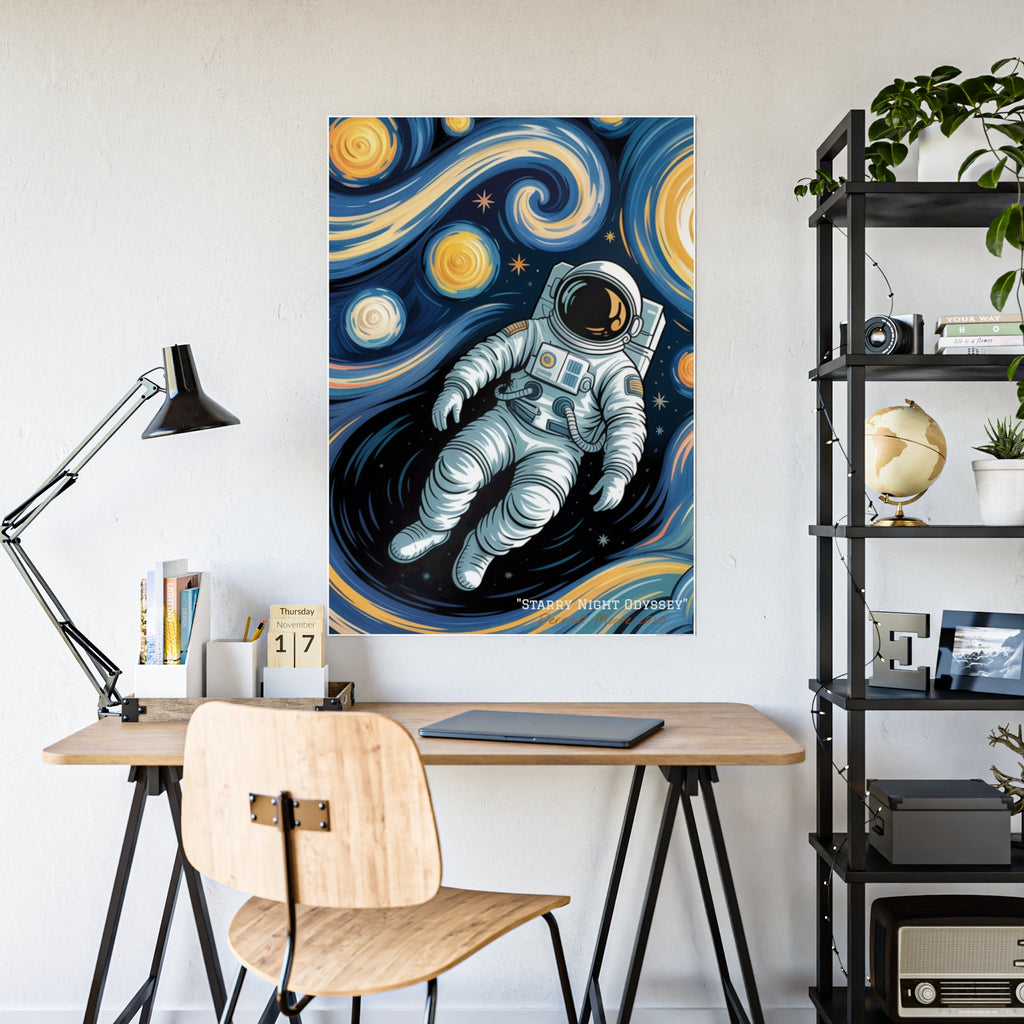 " Starry Night Odyssey" 2025— Glossy Wall Art Print (Astronaut Space Poster)