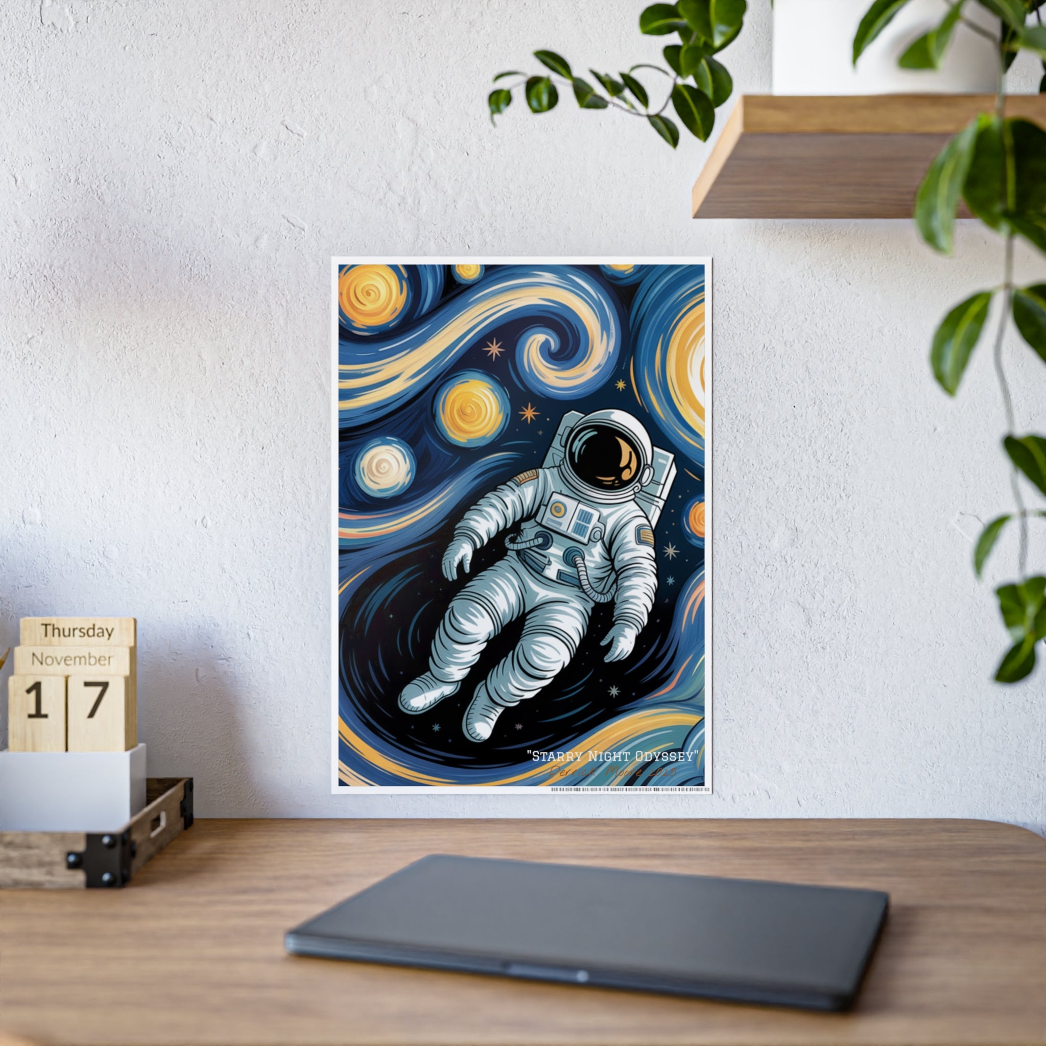 " Starry Night Odyssey" 2025— Glossy Wall Art Print (Astronaut Space Poster)