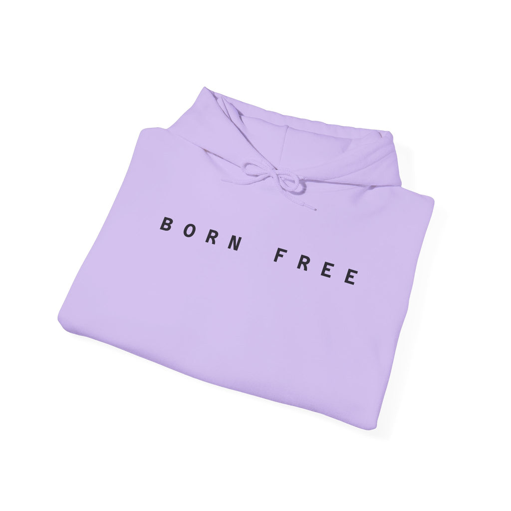 Born Free Hoodie — Minimalist White Pullover with 'BORN FREE' Text