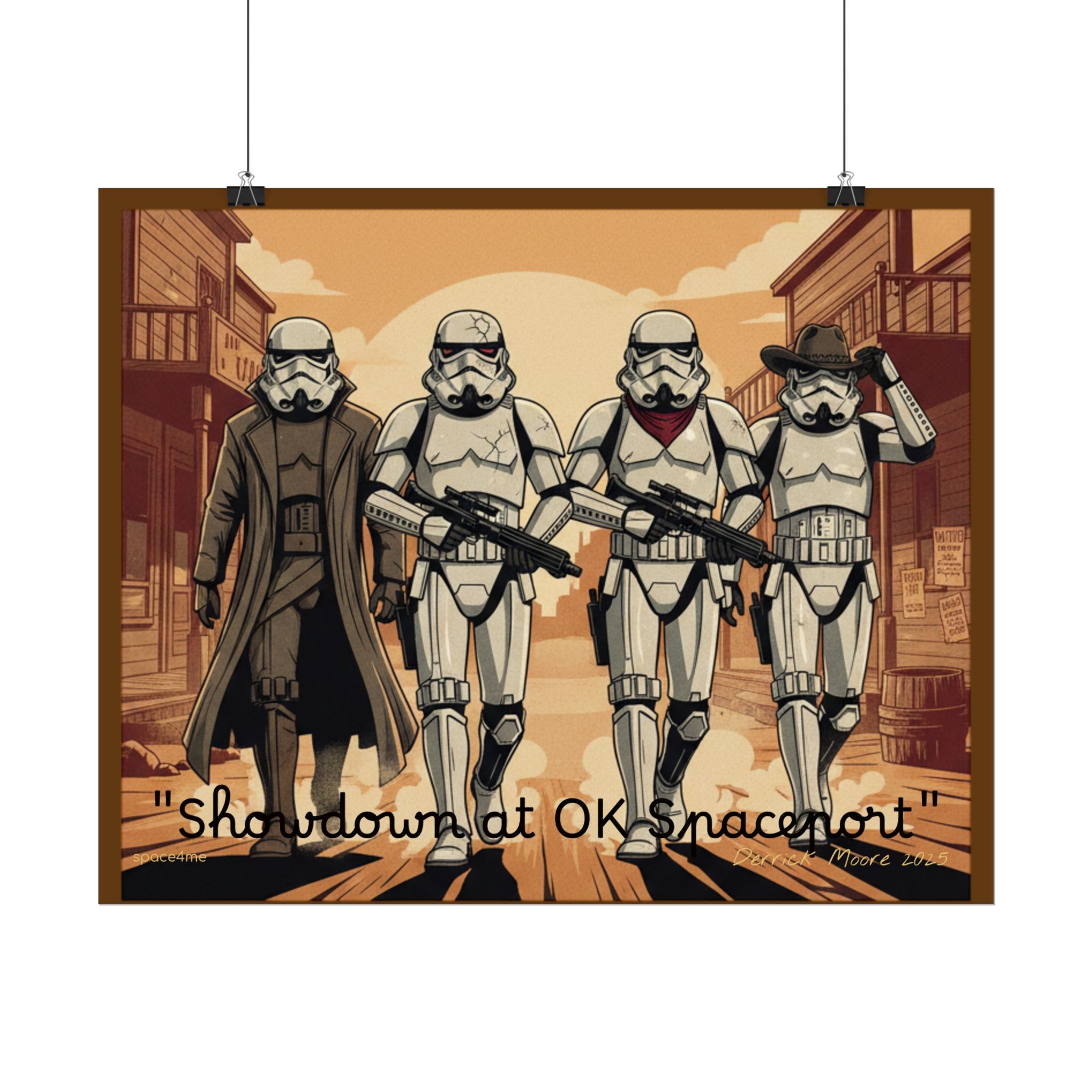 'Showdown at OK Spaceport' Vintage Stormtrooper Western Art Print--Rolled Poster