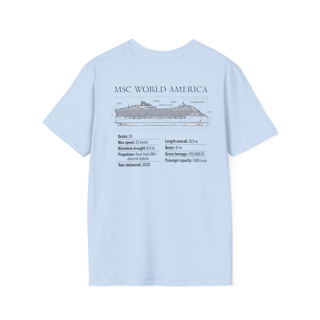 MSC World America Cruise T‑Shirt — Ship Specs & Silhouette Tee